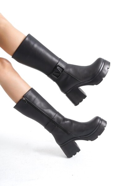 Lisinya Moki Black Leather Heeled Boots -
