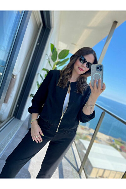 My Reality Fashion طقم نسائي مكون من سترة وبنطلون بأكمام طويلة وسحاب أمامي