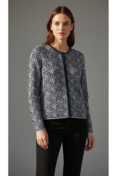 Digz fashion 100% Organic Cotton Navy Blue Ethnic Patterned Knitwear Cardigan