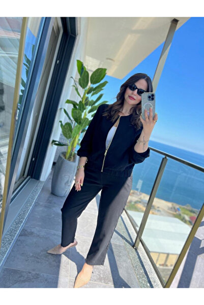 JANES Γυναικείο μακρυμάνικο μοντέρνο σετ με φερμουάρ μπροστά, μπουφάν και παν...