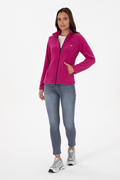 U.S. Polo Assn. Kadın Fuşya Fermuarlı Dik Yaka Polar Sweatshirt 50316729-VR023