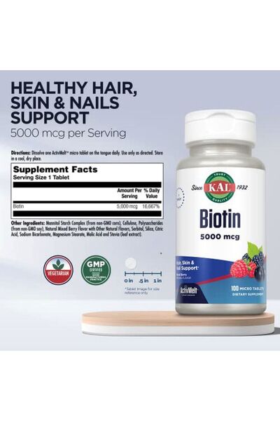 KAL , Biotin, Mixed Berry, Hair, Skin & Nails 5,000 mcg, 100 Micro Tablet