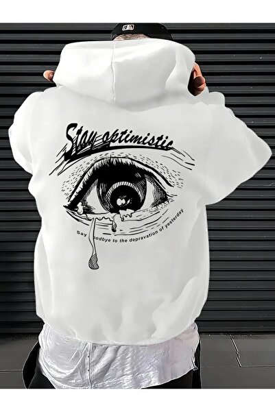 NEVERMIND Hanorac unisex supradimensionat Stay Optimistic Eye cu imprimeu – Î...