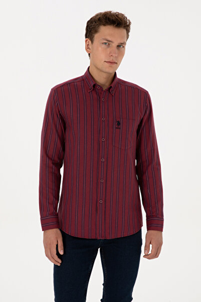 U.S. Polo Assn. Men's Burgundy Long Sleeve Black Striped Shirt 50308505-Vr014
