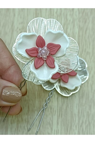 renaitre art Agrafă de păr cu design roz alb, agrafă de mireasă, agrafă pentr...