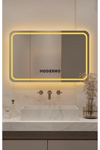L' CAPO Mdrno Amber Led'li Lazer Kumlamalı Lavabo & Banyo Aynası (Dokunmatik ...