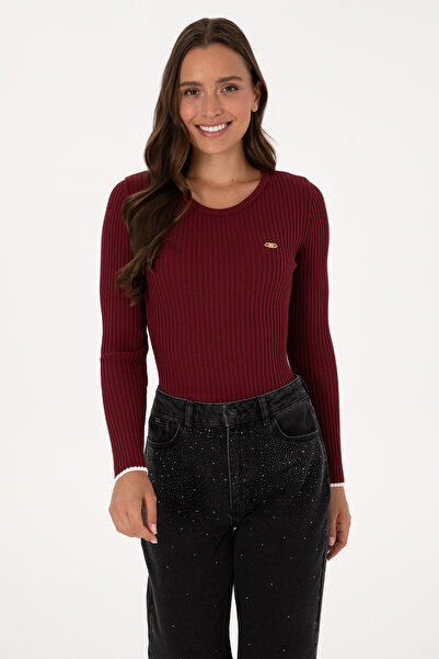 U.S. Polo Assn. Women's Burgundy Crew Neck Sweater 50314780-VR014
