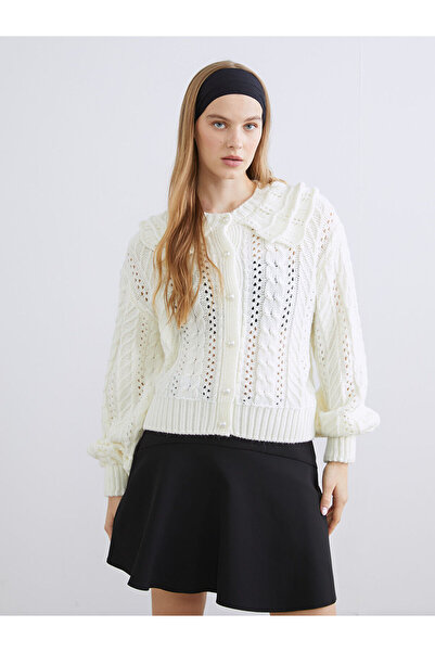LC Waikiki Peak New Season Peter Pan collar Lace-Like Knit Women's Knitwear Cardigan