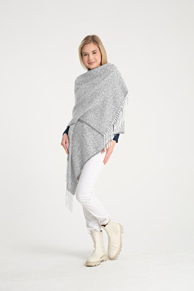 robanu Soft Textured Gray-Ecru Plaid Shawl |   Warm, Soft and Elegant Shawl Scarf