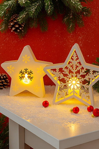 volessia Yılbaşı Temalı Ledli Yıldız-Kar tanesi Dekor Seti/Mumluk. Ledli mumluk. Mumlar Dahil 2'li Set.