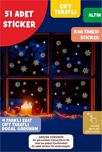 Yılbaşı Kar Tanesi Cam Sticker Çift Yönlü Görünüm Yeni Yıl Süsleme Tüm Yüzeylere Uygun