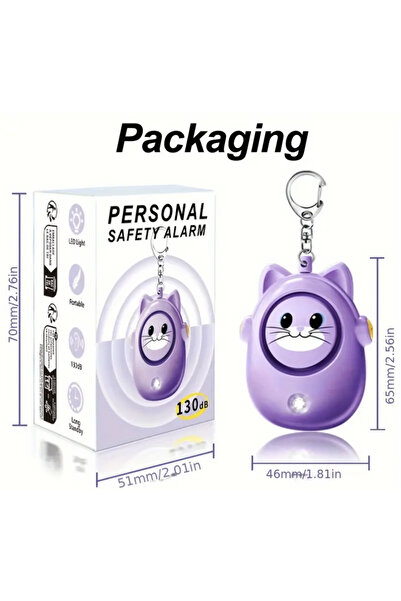 Innovate Store سلسلة مفاتيح مزودة بضوء إنذار أمان شخصي للنساء مع قطط باللون الأرجواني