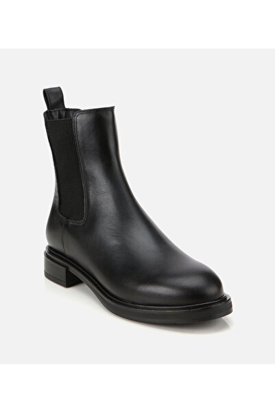 Hotiç Kadın Deri Siyah Lastik Detaylı Düz Bot