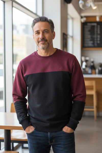 PAPATAY Double Color Crew Neck Long Sleeve Men's Sweatshirt