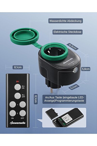 DEWENWILS Σετ 2 πριζών DEWENWILS Smart WiFi, εξωτερικού χώρου, 3680 W, IP44, μαύρο / πράσινο