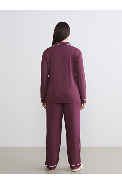 LC Waikiki Ozmarka New Season Plus Size Shirt Collar Women's Pajama Set