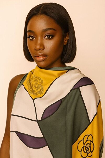 Fularcım özel baskı çiçek desen ipek dokulu fular