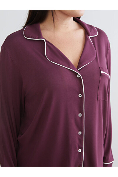 LC Waikiki Ozmarka New Season Plus Size Shirt Collar Women's Pajama Set