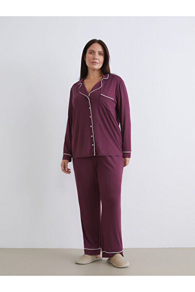 LC Waikiki Ozmarka New Season Plus Size Shirt Collar Women's Pajama Set