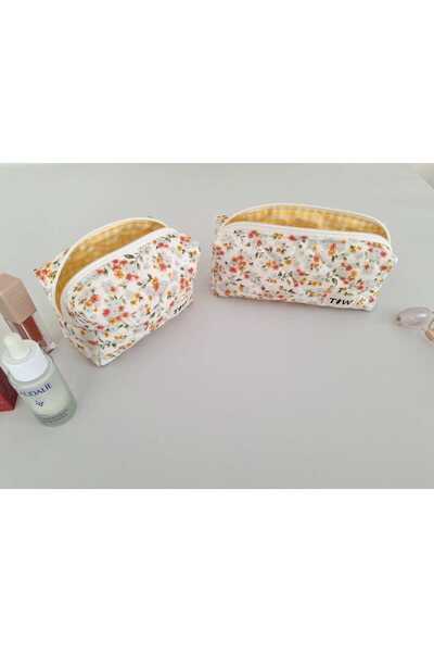 TALL WAY مجموعة من حقيبتين للمكياج على شكل زهرة برتقالية