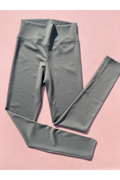 LEYNA BUTİK Women's Sports Suit |   Shaping / Sculpting Corded Fabric Leggings & Padded Crop – Green