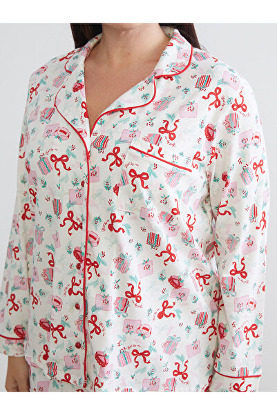 LC Waikiki Peak Yeni Sezon Gömlek Yaka Yılbaşı Temalı Kadın Pijama Takımı