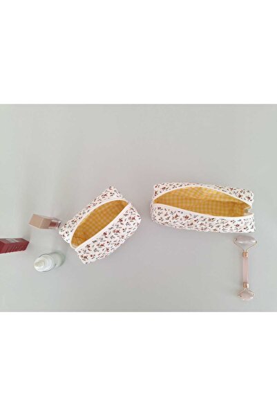 TALL WAY White Crispy Flower 2-Piece Makeup Bag Set