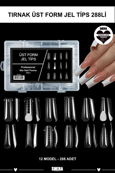 Shena Protez Tırnak Üst Form Jel Tips 288 Adet - 12 Model | Tırnak Şablon Soft Tips