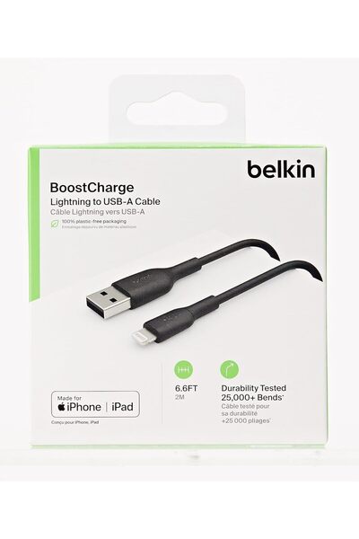 Belkin Lightning to USB-A Charging Cable for iPhone, iPad, AirPods, MFi Certified, 2m, Black