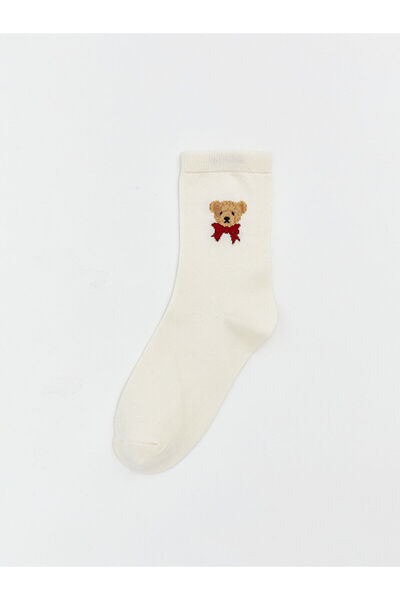 LC Waikiki Özmarka Yeni Sezon Ayı Teddy Baskılı Kadın Soket Çorap
