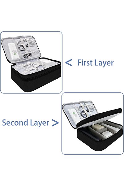 Wesoke Travel Electronics Cable Organizer - 3-Layer Waterproof Shockproof Case, Black (Polyester)