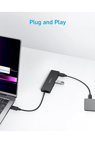 Anker موزع بيانات USB 3.0 رباعي المنافذ، USB-C OTG فائق النحافة بسرعة 5 جيجابت في الثانية، كابل 20 سم