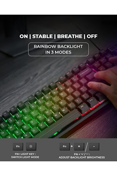 Other مجموعة لوحة المفاتيح والماوس السلكية RAEGR RapidGear X30 - إضاءة خلفية قوس قزح، 1200 نقطة في البوصة، USB، أسود