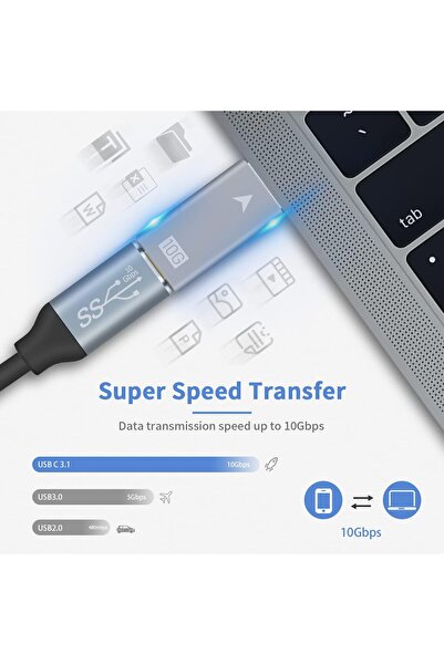 Duttek USB-A to USB-C Adapter (USB 3.1 Gen2, 10Gbps, PD Fast Charging) - Silver