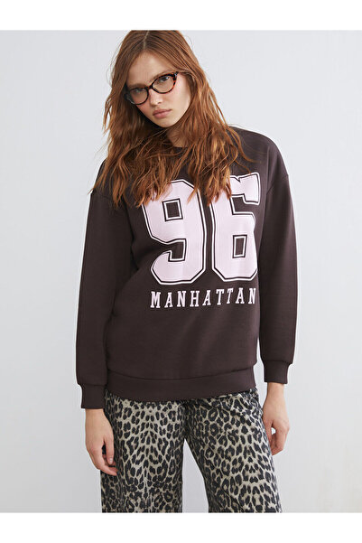 LC Waikiki Hanorac oversize pentru damă cu imprimeu cu guler rotund