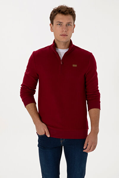U.S. Polo Assn. Men's Regular Fit Half Zipper Burgundy Basic Sweatshirt 50313802-Vr014