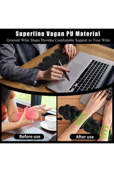 007 Cloud-Shaped Memory Foam Wrist Rest for Keyboard and Mouse - Comfortable Wrist Support (Black)