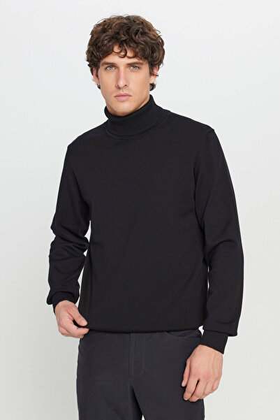 ALTINYILDIZ CLASSICS Pulover pentru bărbați, din bumbac negru, cu potrivire standard, normal croială