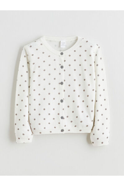 LC Waikiki Peak New Season Crew Neck Polka Dot Girls' Knitwear Cardigan
