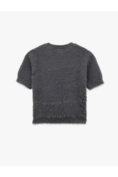 Koton Kısa Kollu Bisiklet Yaka Taşlı Peluş Triko Kazak