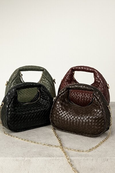 Çantacımstore Kadın Mini Joli Örgülü El Çantası Bordo