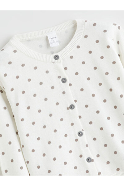 LC Waikiki Peak New Season Crew Neck Polka Dot Girls' Knitwear Cardigan