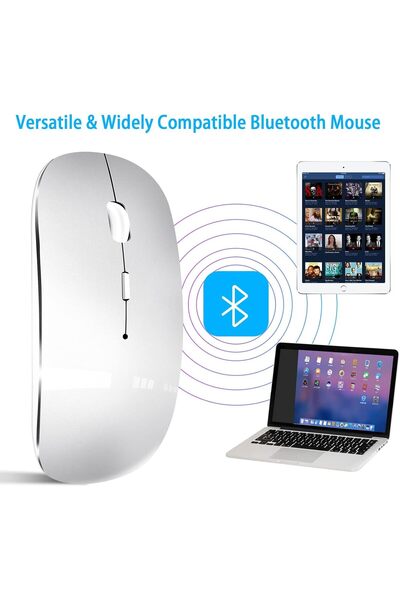 Generic Rechargeable Wireless Bluetooth Mouse for MacBook Pro/Air, iPad, Laptop, PC — Silver