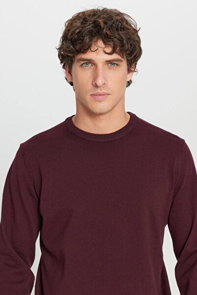 ALTINYILDIZ CLASSICS Men's Burgundy Cotton Standard Fit Regular Cut Crew Neck Knitwear Sweater
