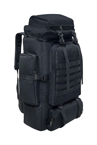 Saharaz حقيبة ظهر سوداء مقاومة للماء ومتعددة المقصورات بسعة 80 لترًا قابلة لل...