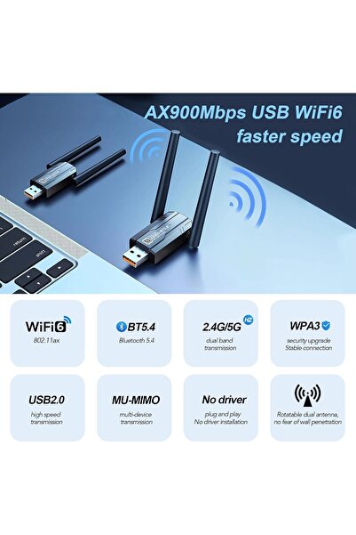 Ctoby محول USB Wi‑Fi 6 وBluetooth 5.4 AX900M، ثنائي النطاق 2.4/5 جيجاهرتز، 5 ...