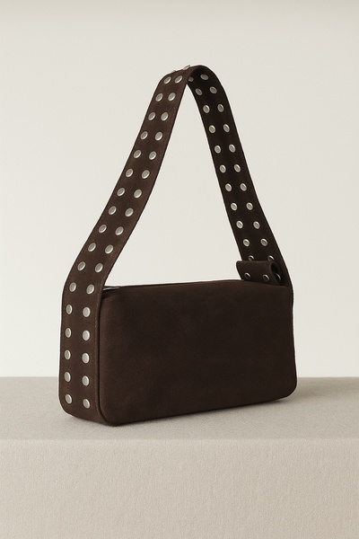 CANTACOMBINE Kadın Süet Zımbalı Tote Çanta Kahve