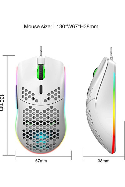 Generic Wired USB RGB Gaming Mouse J900 — Ergonomic Design, 6 Adjustable DPI Levels (up to 6400 DPI), Whit