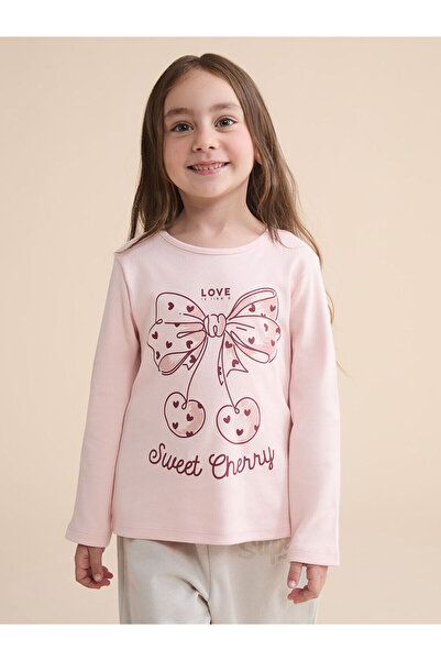 LC Waikiki Seray New Season Crew Neck Bow Printed Girls' T-Shirt