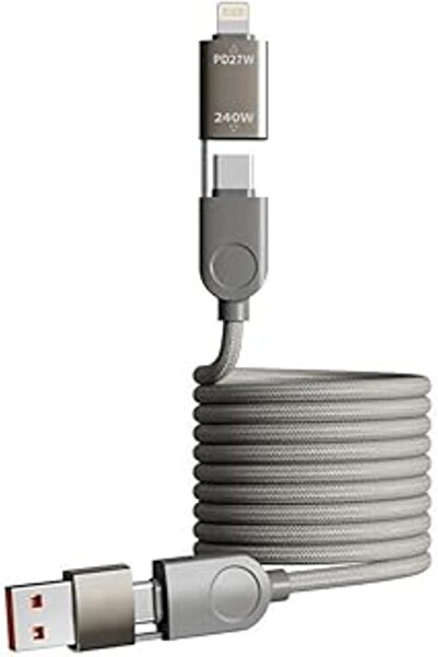 Generic 4-in-1 Magnetic Charging Cable, 240W Fast Charge, Tangle-Free Braided Flat (USB-C/USB-A/Lightning/Mi